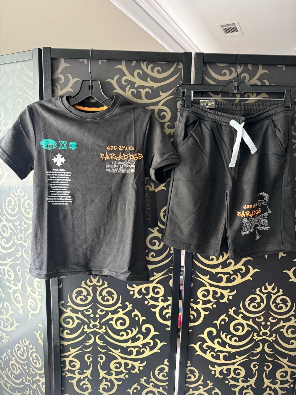 Kids Black Paradise Graphic Tee & Shorts Set by Unknown Brand